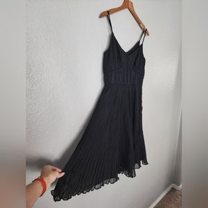 Loft Pleated Black Dress with Rope Straps